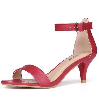 Allegra K Women's Faux Leather Adjustable Ankle Strap Kitten Heel Sandals