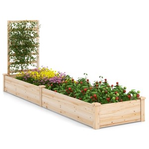 Tangkula Raised Garden Bed with Trellis Wooden Planter Box with Divided Space for Vegetables Flowers Fruits Climbing Plants - 1 of 4