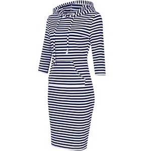 Women's Casual Long Sweatshirts 3/4 Sleeve Hooded Bodycon Dress with Kangaroo Pocket - 1 of 4