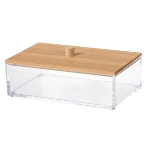 Acrylic Makeup Organizer with Bamboo Lid, Clear Nonslip Rectangular Cosmetic Storage Box for Bathroom & Vanity, Durable & Stylish Countertop Organizer - 1 of 1