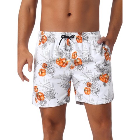 INSPIRE CHIC Men's Summer Hawaiian Pattern Drawstring Elastic Waist Mesh Lining Board Shorts White 28