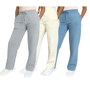 Blue Ice Women's Heavyweight Wide Leg Loose Fit Fleece Sweatpants-3 Pack - 1 of 3