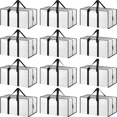 12 Pack Extra Heavy Duty Large Moving Bags Strong Zipper & Comfortable Handles, Sturdy & Durable Clothes Storage Bags