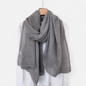 Anna-Kaci Women's Lightweight Crinkled Wrap Scarf with Delicate Lace Trim Edges - 1 of 2