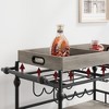 3 Tier Rolling Bar Cart with Wine Rack, Mobile Serving Cart with Wheels & Removable Tray, Liquor Beverage Cart,Microwave Drink Cart, Brown - 3 of 4