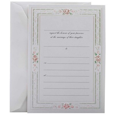 JAM Paper Wedding Fill-In Invitations Set Pink Rose with Metallic Border 354628215