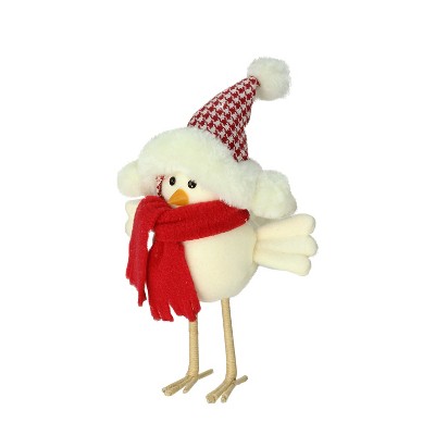 Northlight 9.5" Red and White Standing Bird with Scarf Christmas Tabletop Decor