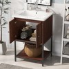 24" inch Walnut Finish Bathroom Vanity Cabinet with 2 Soft-Close Doors, Open Storage - 2 of 4
