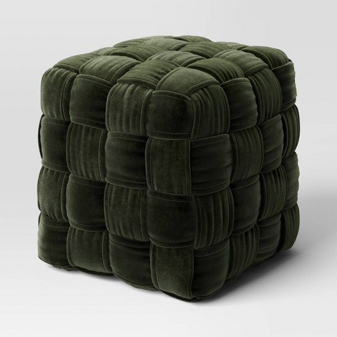 Square Woven Pouf Ottoman Green Velvet Threshold Upholstered Cotton Polyester No Assembly Required Target