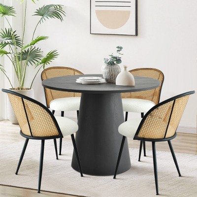 5-piece Modern Round Dining Table Set For 4, 35''manufactured Grain ...