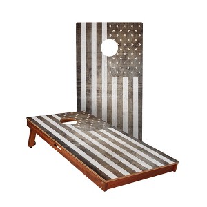 Skip's Garage | Vintage Black And White American Flag All-Weather Cornhole Boards - ACA Sig Pro Series - 1 of 4