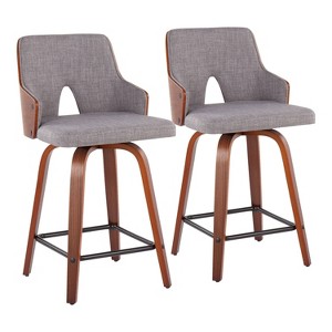 Set of 2 Stella Counter Height Barstools with Swivel & Footrest - LumiSource: Walnut/Light Gray/Black - 1 of 4