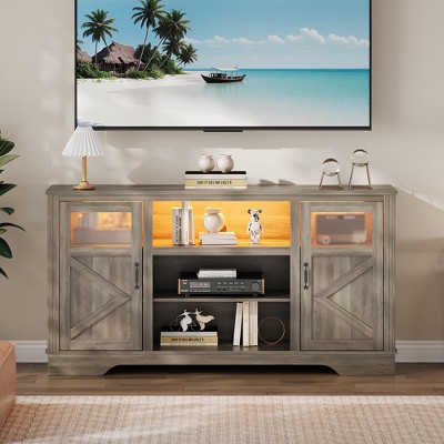 Gray Washed Ash Farmhouse TV Stand with LED Lights