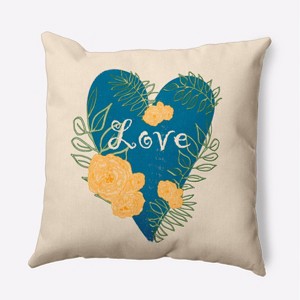 16"x16" Valentine's Day Love and Roses Square Throw Pillow Teal - e by design: Festive Decor, Indoor Accent - 1 of 4
