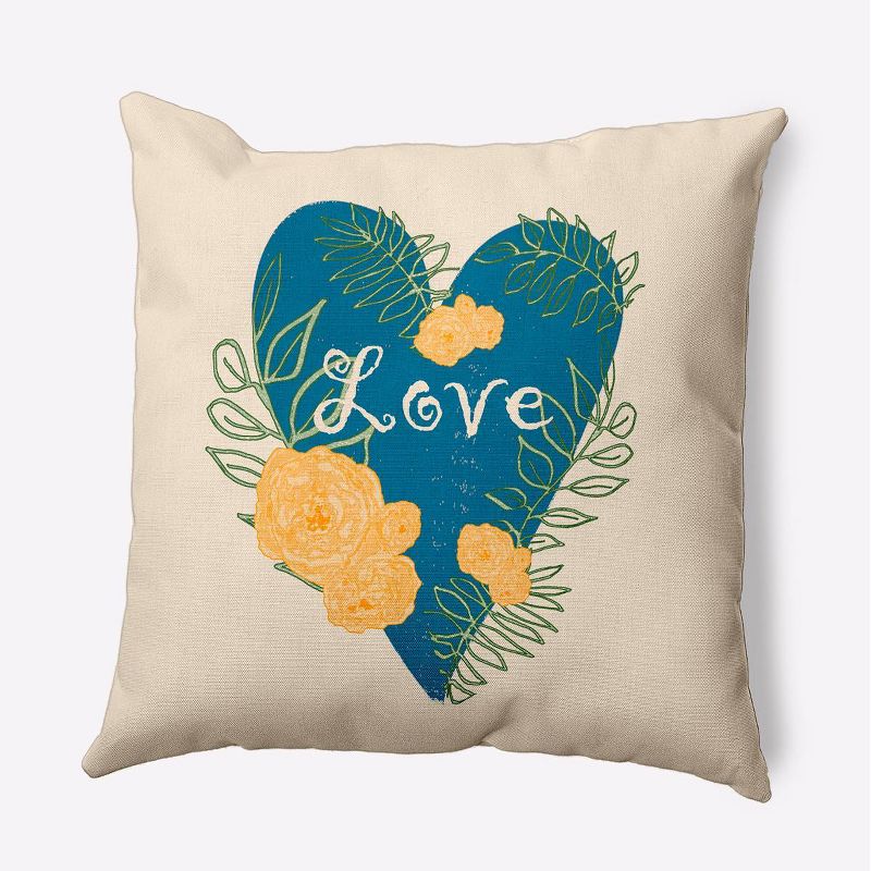 16&#34;x16&#34; Valentine&#39;s Day Love and Roses Square Throw Pillow Teal - e by design, 1 of 7