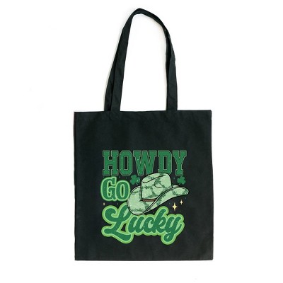 City Creek Prints Howdy Go Lucky Cowboy Hat Canvas Tote Bag - 15x16 - Black