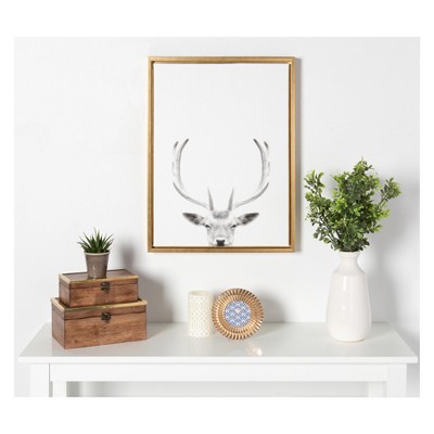 Gold Framed Black and White Deer Canvas Wall Art