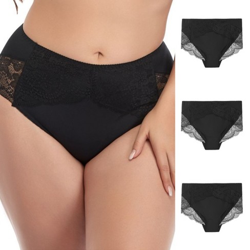 Agnes Orinda Women's 3-pack Lace Trim High Rise Solid Brief Stretchy  Underwear All Black 3x : Target