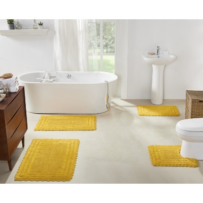 Lilly Crochet Collection 100% Cotton Tufted Reversible 4-Piece Bath Rug Set – Super Absorbent, Machine Washable Bathroom Mats with Crochet Pattern