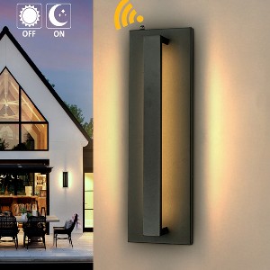 ALOADECOR H20 in Minimalist Modern Linear 23W Integrated LED  Outdoor Wall Sconce with Dusk to Dawn Sensor in Matte Black for Porch Patio - 1 of 4