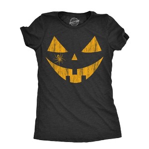 Womens Scary and Funny Pumpkin Face Tees Halloween Jack O Lantern Tees for Womens - Crazy Dog Women's T Shirt - 1 of 4
