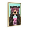 Stupell Industries Bear And Bubble Tea Floating Frame Canvas Art, Gold, 17" x 25" - 2 of 4