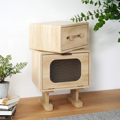 Creative MDF Robot End Table with Rotatable Storage Drawers, Modern Nightstand or Side Table for Bedroom, Living Room or Kids Room-The Pop Home