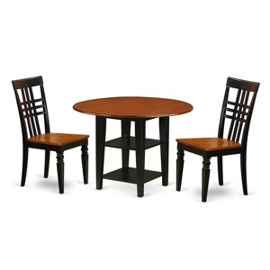 HomeStock 3-Piece Black and Cherry Finish Round Solid Wood Top Dining Table Set - 1 of 4