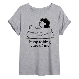 Women's - Peanuts - Busy Taking Care Of Me Oversized Graphic T-Shirt - 1 of 4