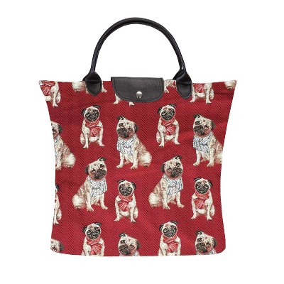 Signare USA Pug Dog Red Foldaway Grocery Bag