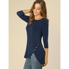 Allegra K Women's 3/4 Sleeve Round Neck Button Decor Casual Stretchy Tunic Tops - 2 of 4