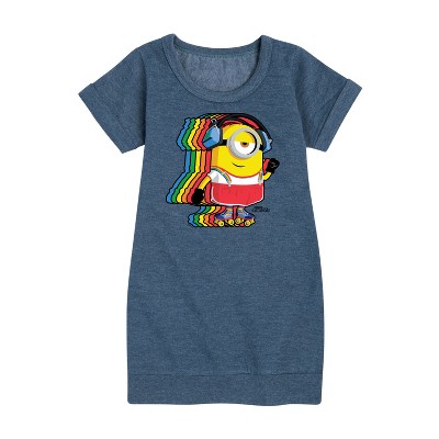 - Despicable Me Minions - Retro Rainbow Skater Graphic Short Sleeve Fleece Dress