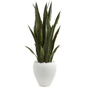 Nearly Natural 3.5-ft Artificial Sansevieria Snake Plant in White Planter - 1 of 1