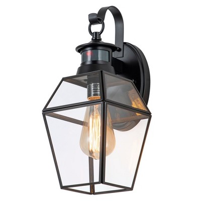 C Cattleya 1-Light Black Metal and Brass Dusk to Dawn Outdoor Wall Lantern Sconce