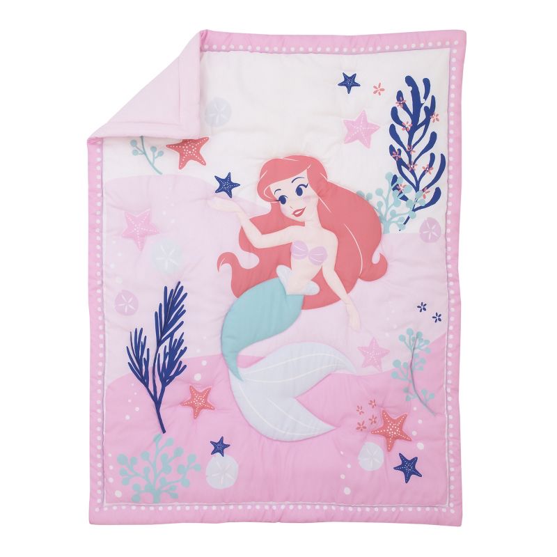 Disney The Little Mermaid Pink, Aqua, and Coral Ariel Cute by Nature 4 Piece Nursery Crib Bedding Set, 2 of 9