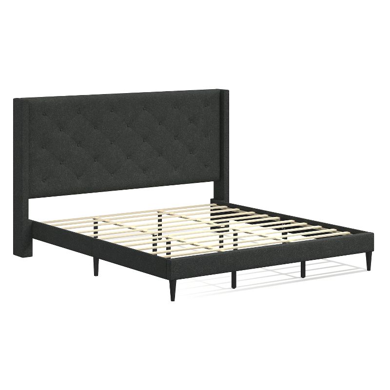 Glenwillow Home Huppe Upholstered Platform Bed Frame, Button-Tufted MCM Wingback, Mattress Foundation, No Box Spring Needed, Easy Assembly, 2 of 10