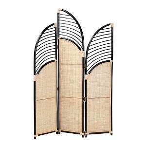 bali & pari Rasia Two-Tone Rattan Room Divider Black/Natural Brown: Handcrafted, Trifold Design, No Assembly Required - 1 of 4