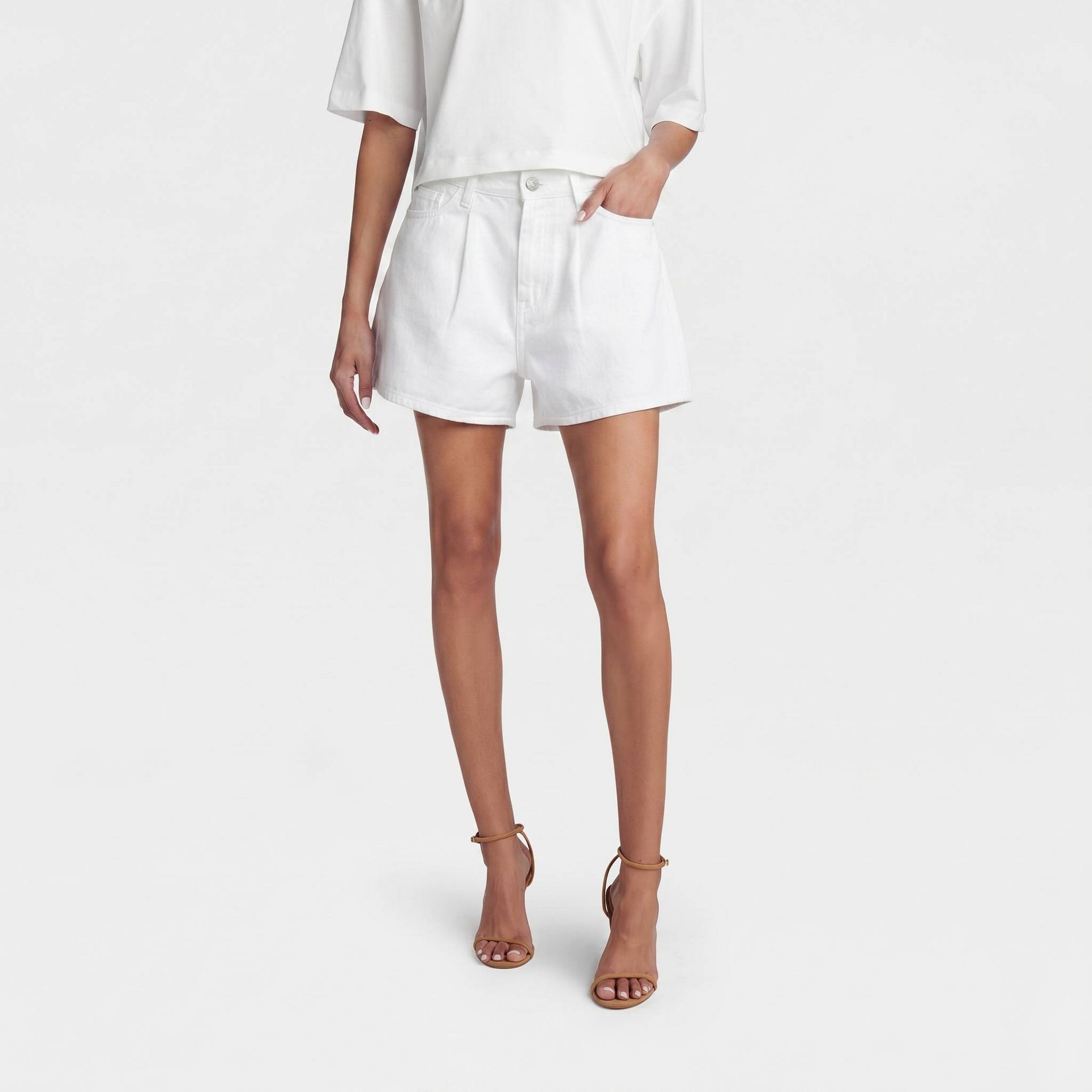 KBB by KAHLANA Women’s ‘The Pleated Denim Shorts’ - White