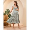 Womens Maternity Dress Summer Sleeveless Smocked Square Neck Ruffle Casual Boho Midi Dress Baby Shower Photoshoot - 3 of 4