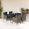 vidaXL 5-Piece Outdoor Dining Set - Gray PE Rattan Chairs & Black Table with Navy Cushions, Tempered Glass Top, Weather-Resistant - 2 of 4