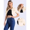 Allegra K Women's Turndown Collar Short Sleeves Crop Casual Jean Jacket - 2 of 4