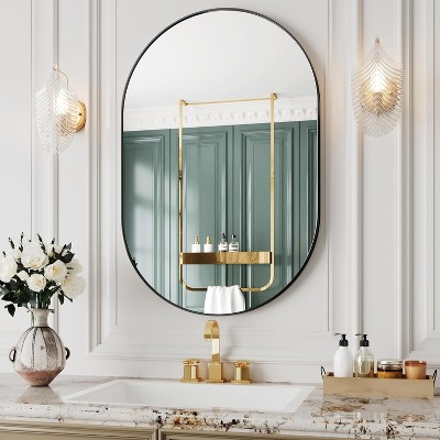 Oval Bathroom Mirror for Over Sink, Black Wall Mounted Decor Mirror, Decorative Oval Wall Mirror
