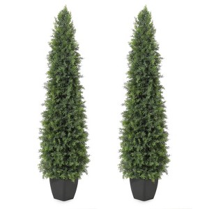 Whizmax Artificial Cedar Topiary Tree,Tall Faux Trees,Potted Fake Cypress Plant,UV Rated Artificial Greenery for Home Decor Indoor Outdoor,2 Pcs - 1 of 4