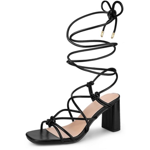 Perphy Women's Square Toe Strappy Lace Up slingback Chunky Heel Sandals :  Target