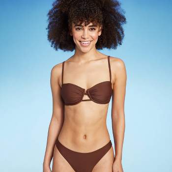 Women's Lace-Up Longline Bikini Top - Wild Fable™ Brown XXS