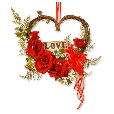 12" Rose Valentine Heart Decor - National Tree Company