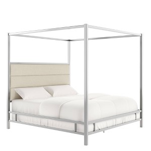 King Manhattan Canopy Bed with Horizontal Panel Headboard Oatmeal Brown - Inspire Q