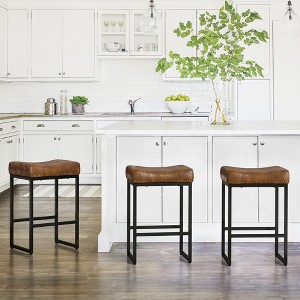 Arceso Counter Height Bar Stools, 24" Square SaddleBarstools Set of 3, Modern Backless FauxLeather Counter Stool for Kitchen lsland Counter, Home Bar - 1 of 4