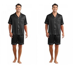 INSPIRE CHIC Men's 2 Pack Short Sleeve Sleepwear Loungewear Satin Pajamas Set - 1 of 4