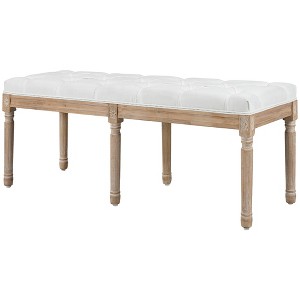 46" Linen Upholstered Bedroom Bench, French End of Bed Bench with Thick Padded Cushion and Wooden Legs - 1 of 4